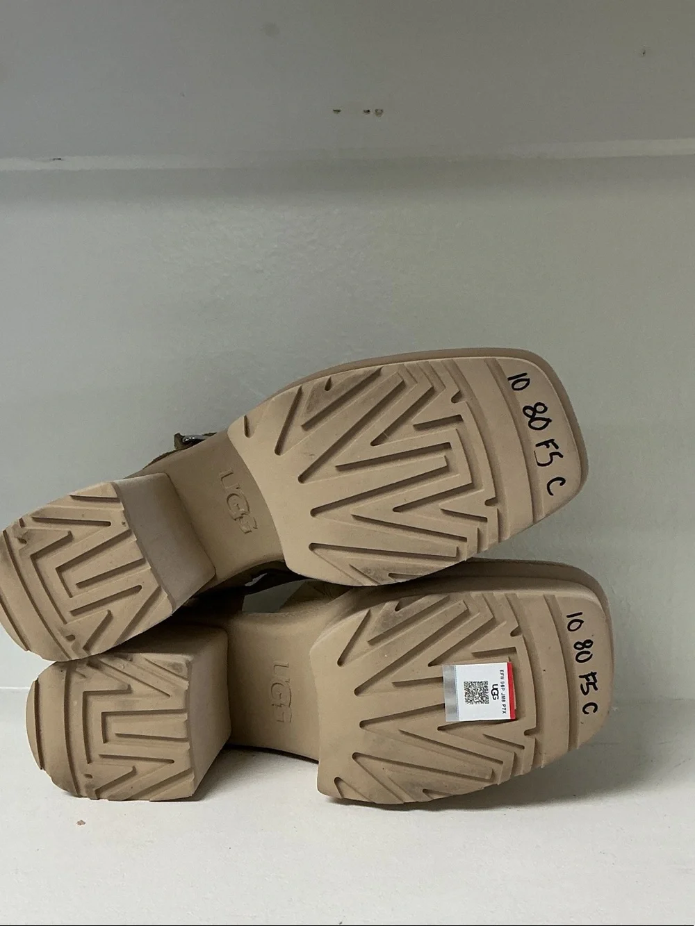 UGG Beige Suede Platform Sandal with Buckle